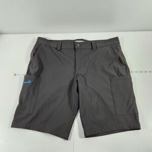 Amazon Luly Yang Mens XL 36-38 Cargo Work‎ Shorts Black Blue Smile Logo Stretch